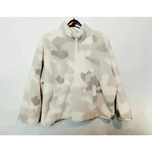 Chaps Womens Fleece Pullover  Pastel Camo 1/4 Zip Pockets Mock Neck Plus 2X New